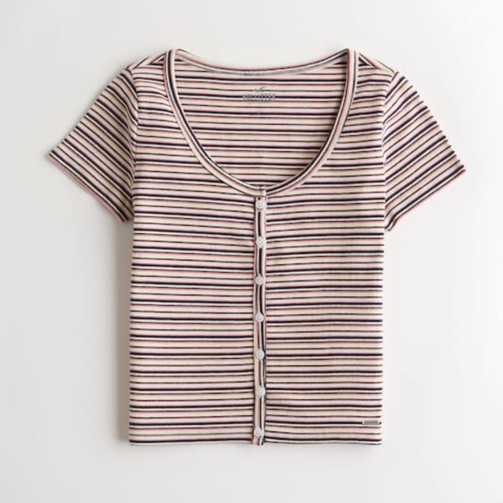 (NWT) Hollister Striped Must-Have Button-Front Top